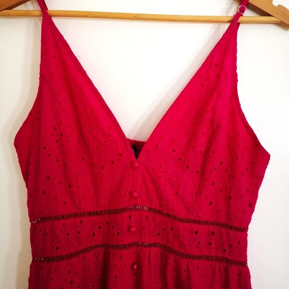 Simplee 100% Cotton Eyelet Spaghetti Strap Smocked Back Tiered Maxi Dress Pink - Picture 3 of 8